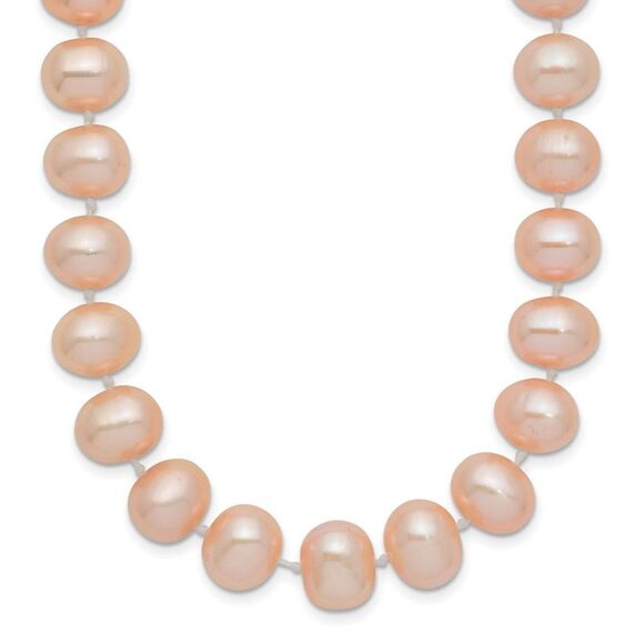 14k Yellow Gold 8-9mm Pink Near Round Freshwater Cultured Pearl Necklace
